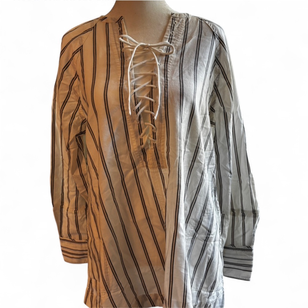 Free People Black and White Striped Lace-Up Tunic